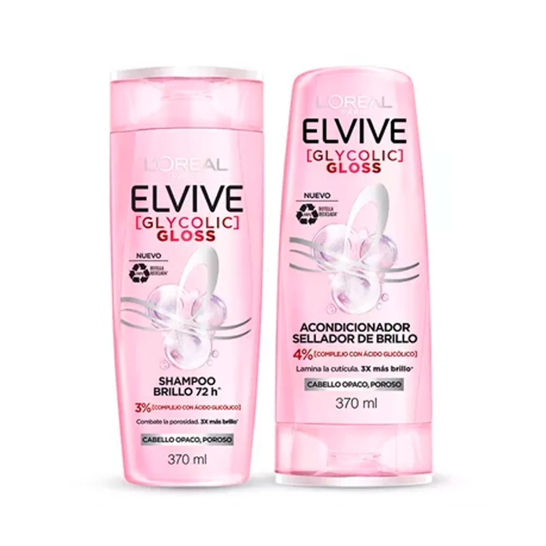 SHAMPOO+ACONDICIONADOR ELVIVE PACK GLYCOLIC GLOSS X 370ML- LOREAL PARIS